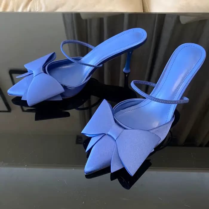 Mode noeud papillon talons hauts sandales femmes 2025 été Slingback pompes Vintage Satin bout pointu talon élégant fête dame chaussures