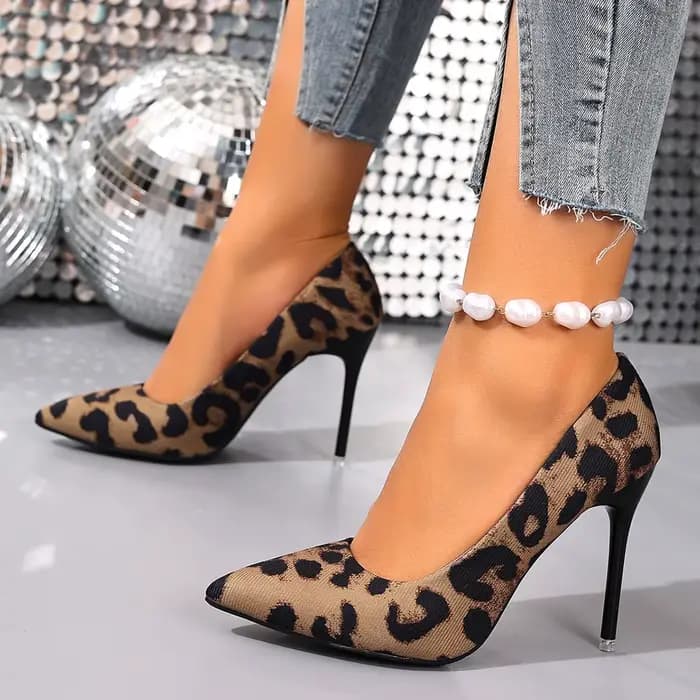 Escarpins léopard Sexy à talons Super hauts pour dames, grande taille, bout pointu, talons fins, confortables, à enfiler, pour fête