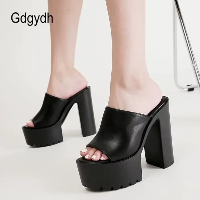 Gdgydh Mules à talons carrés pour femmes, pantoufles d'extérieur, sandales à bout ouvert, chaussures à dos ouvert, noir et blanc, grande qualité