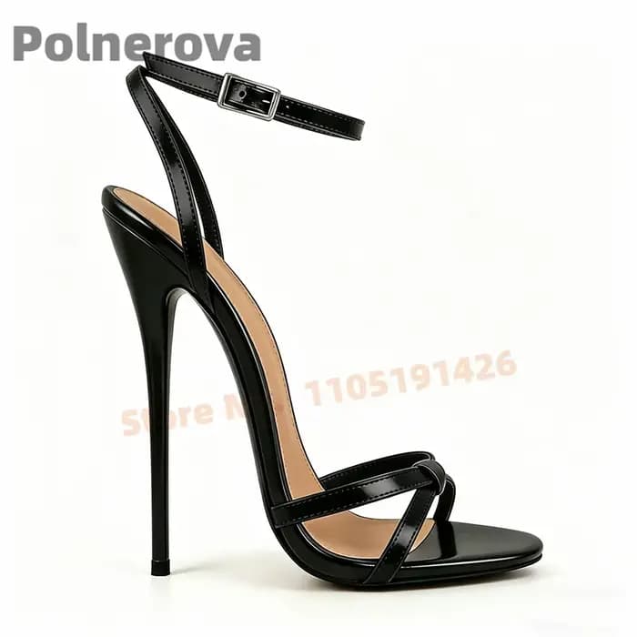 Sandales à talons hauts en cuir noir pour femme