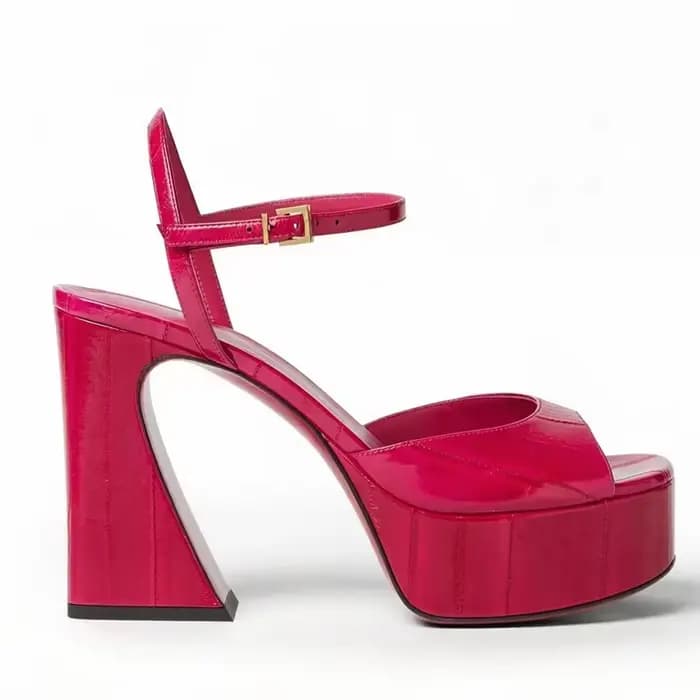 Sandales à plateforme orange à bout ouvert, talon épais ajouré, talon bloc, bride de cheville à boucle, talons hauts pour femme, chaussures de soirée et de club tendance