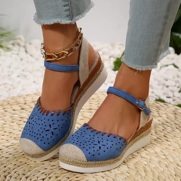 Femmes bout fermé sandales à talons compensés mode Espadrilles plate-forme