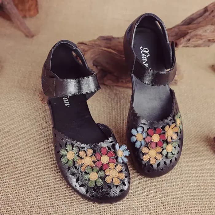 Sandales plates en cuir véritable pour femmes