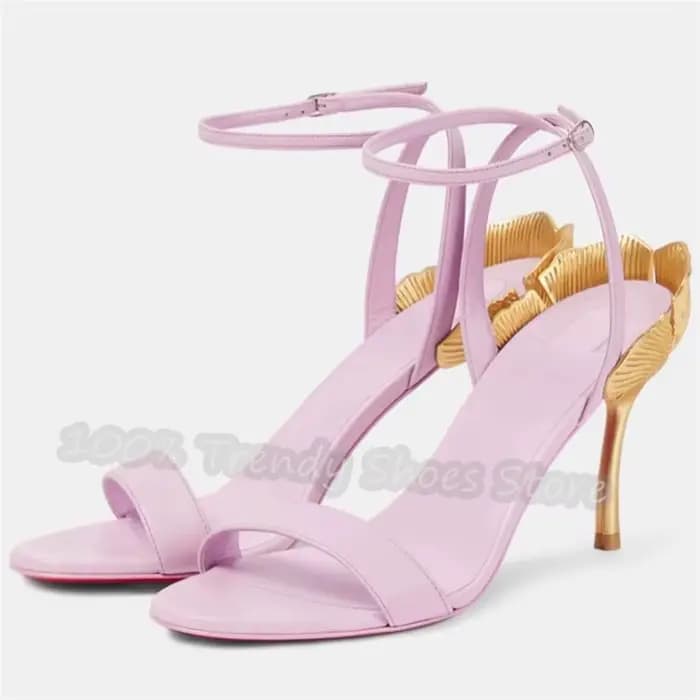 Sandales à talons aiguilles motif feuille de Ginkgo pour femme