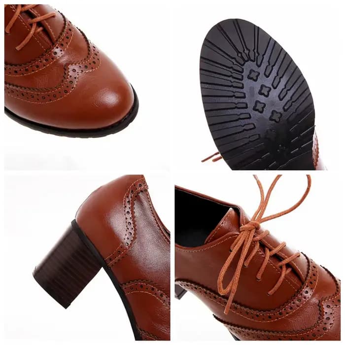 Girseaby-Brogue Rond à Talons en Bois pour Femme