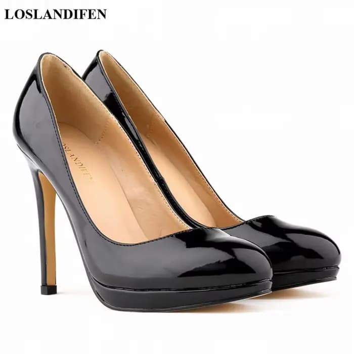 LOSLANDIFEN chaussures femmes bout pointu mode plate-forme pompes de fête automne en cuir verni talons hauts bureau dame chaussures de mariage Sexy