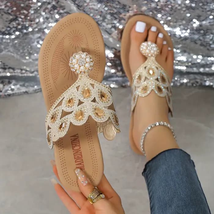 Sandales plates pour femmes, tendance, avec strass, sandales de plage décontractées, à bout ouvert, nouvelles chaussures plates d'été ajourées à lacets