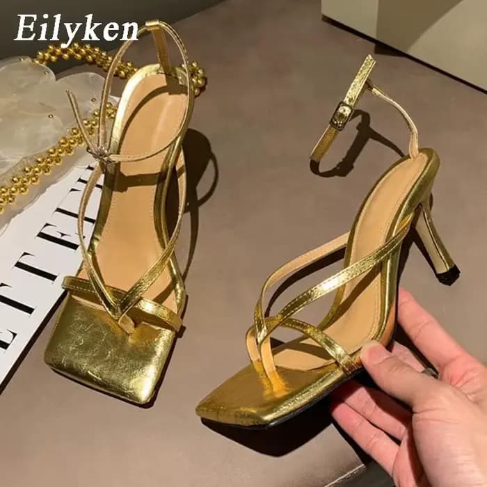 Eilyken tête carrée bride à la cheville sandales femmes mode talon haut gladiateur bande étroite robe De soirée pompe chaussures Zapatos De Mujer