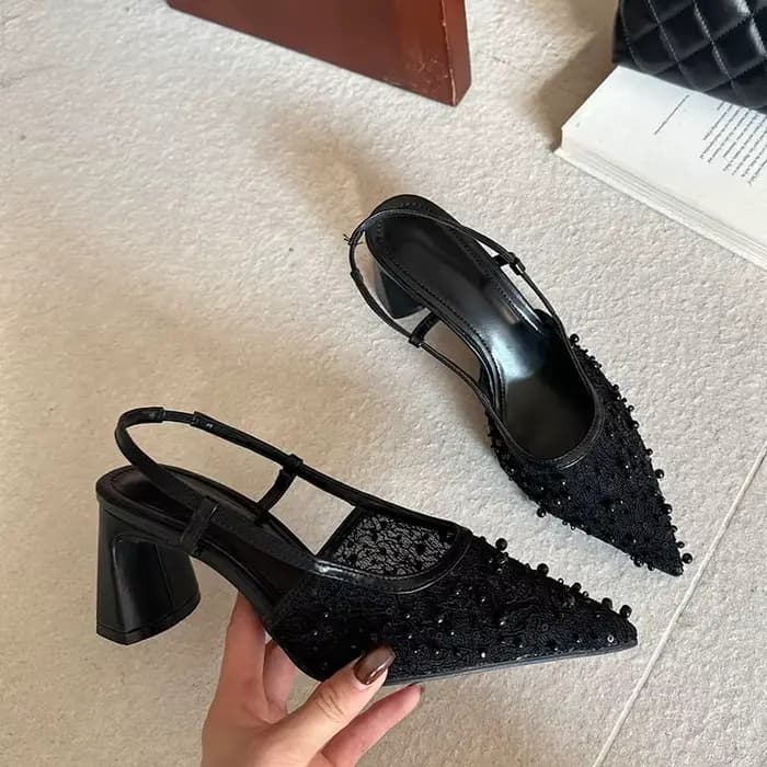Escarpins à talons carrés roses pour femmes