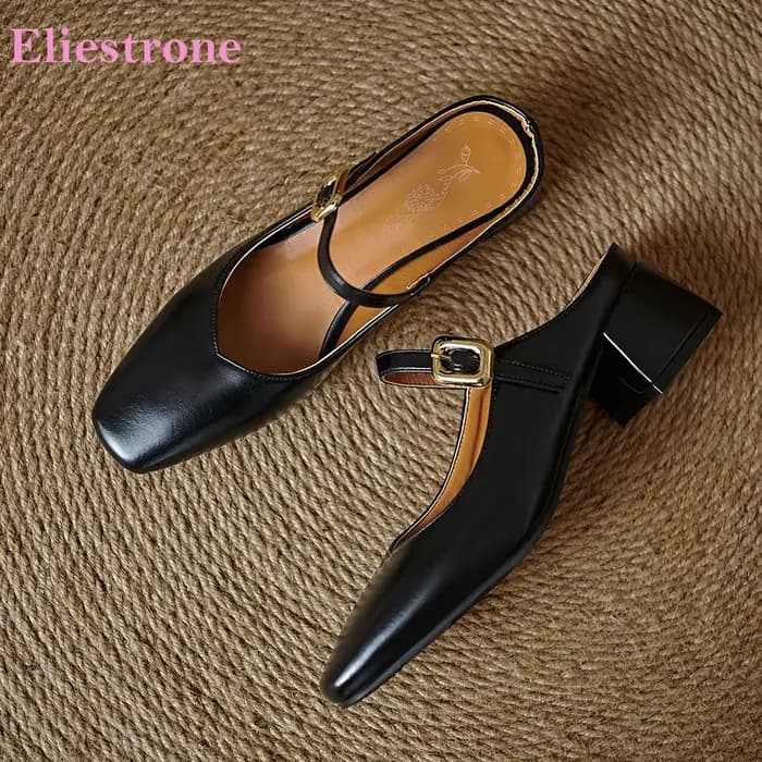 2025 tout nouveau Mature noir Beige femmes Slingback pompes mode gros talons moyens dame chaussures Plus petite grande taille 32 43 46