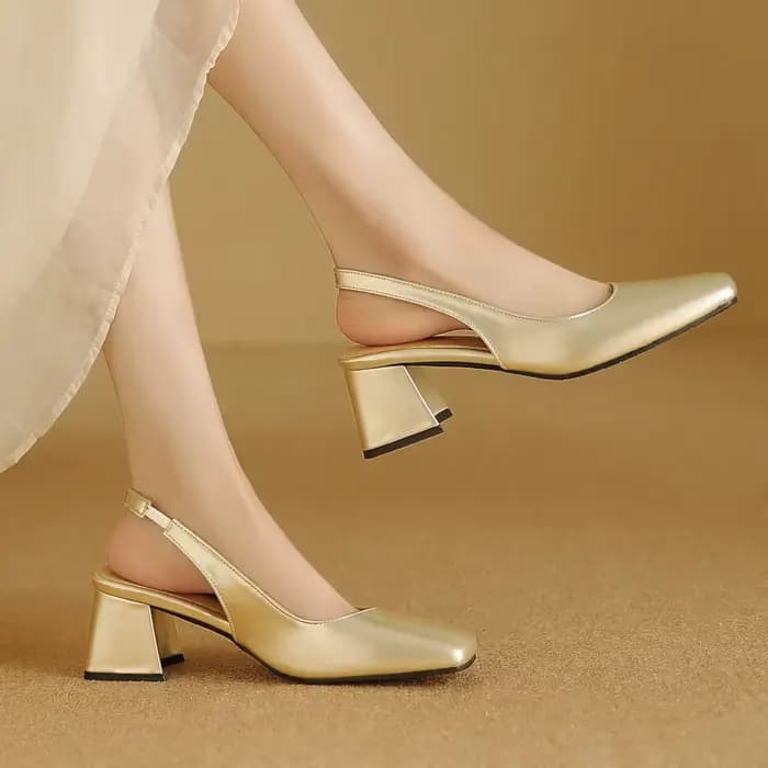 Sandales Slingback femmes chaussures d'été élégant rose noir nu talons moyens pompes bout fermé bureau fête chaussure femme grande taille 45