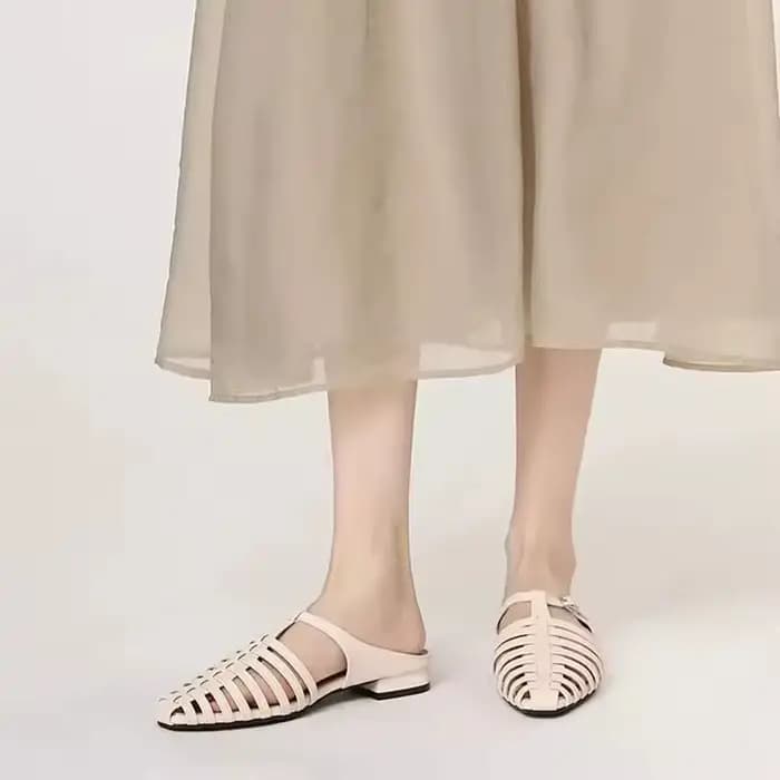 Style rétro été bout pointu femmes sandales mode évider dames robe extérieure appartements gladiateur