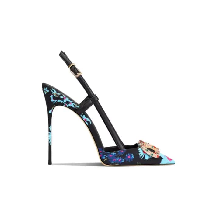 Escarpins élégants noirs à motif floral et bout pointu pour femme – Nouvelle collection automne 2026