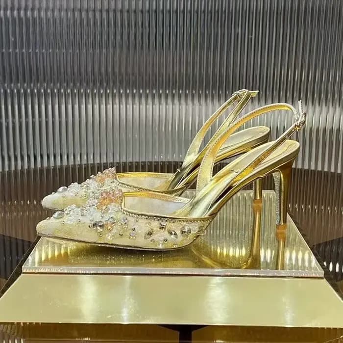Bout pointu talons fins sandales femmes maille cristal papillon fleur sangle arrière Sandalias été mode fête Banquet