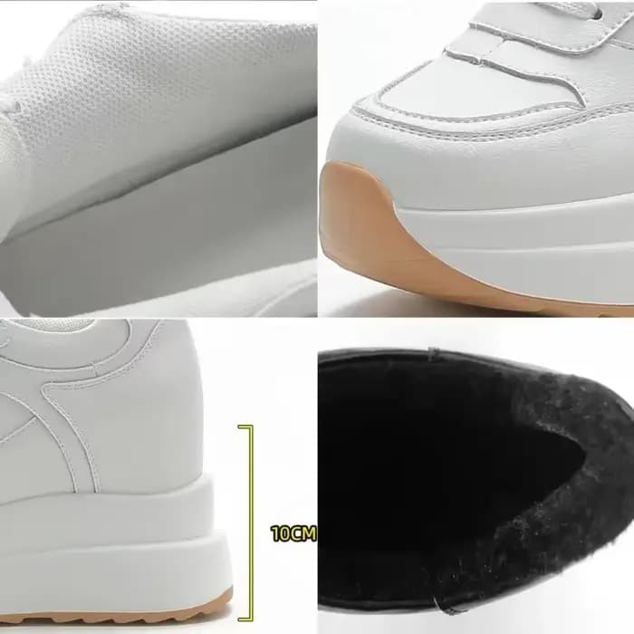 Talons compensés femmes baskets en cuir chaussures de marche hauteur interne augmenter 10 cm femme