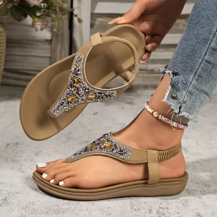 Mode strass bohème sandales femmes 2025 été pince orteil appartements plage