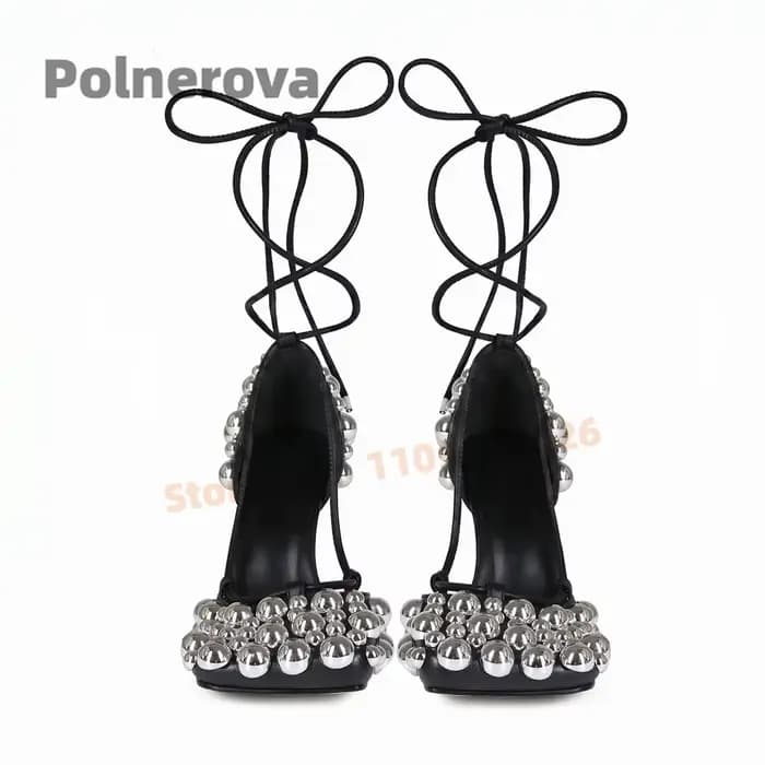 Sandales à talons hauts pour femmes en cuir argenté et doré