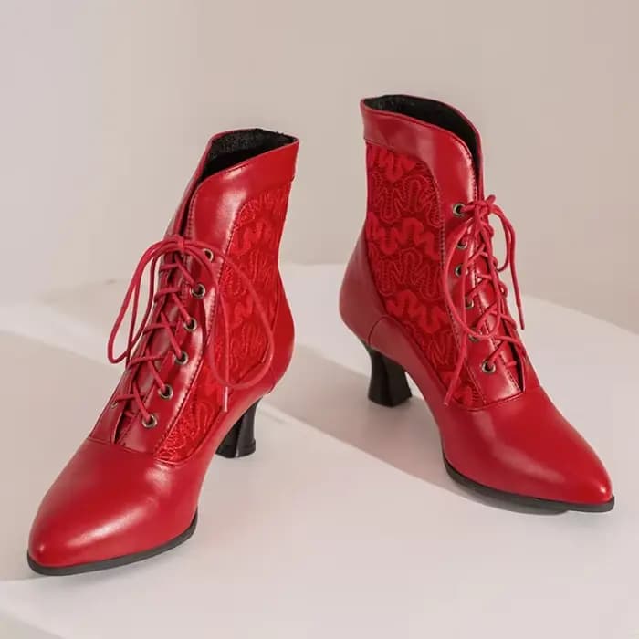 Bottines victoriennes en cuir à lacets pour femmes