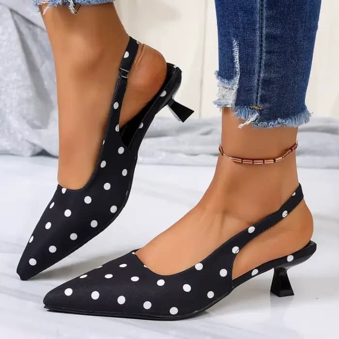 Sandales à talons hauts pour femmes, style urbain, à bout pointu, mules élégantes à pois pour l'été