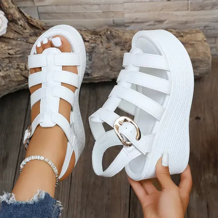 Femmes cheville boucle sandales à talons compensés été 2025 tendance plate-forme chaussures respirantes