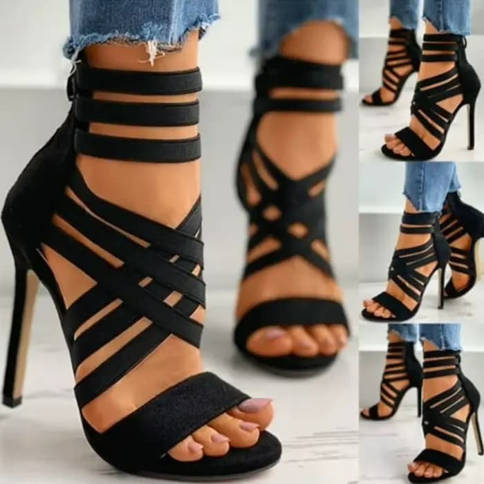 Sandales pour femmes bande élastique talons hauts croisés escarpins Sexy à bout ouvert été nouvelles