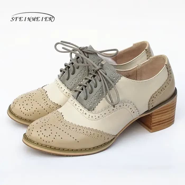 Oxford pompes chaussures femmes Vintage en cuir de veau Patchwork 5cm dame talons épais rétro