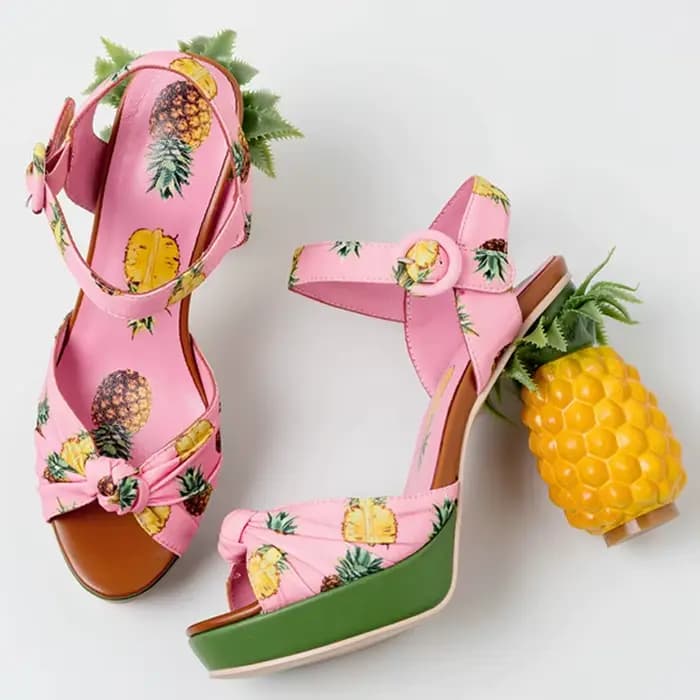 Sandales d'été à plateforme à bout ouvert imprimé ananas rose