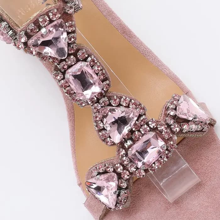 Glamour rose/vert pierres précieuses sandales à talons hauts femmes élégantes strass bride à la cheville chaussures de fête de mariage