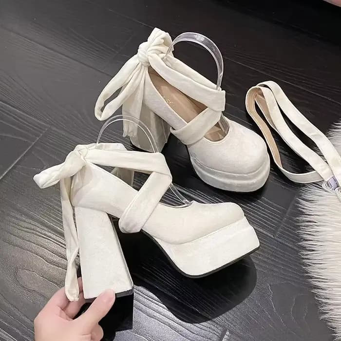 Plate-forme Mary Janes chaussures femmes daim luxe talon haut à lacets tendance Lolita