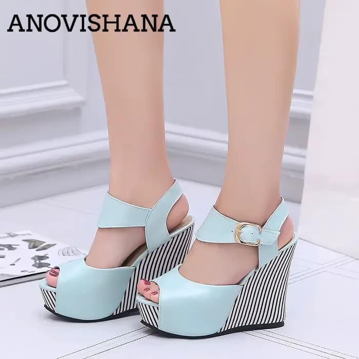 ANOVISHANA nouveau Design femmes sandales Peep Toe compensées 11 cm plate-forme 4 cm boucle sangle couleur mixte grande taille 42 43 44 45 chaussures douces