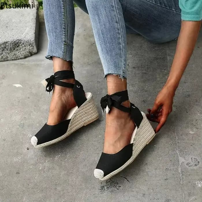 Nouvelles sandales espadrilles à bride cheville pour femme 2026 – Chaussures décontractées d'été respirantes en toile de lin et chanvre