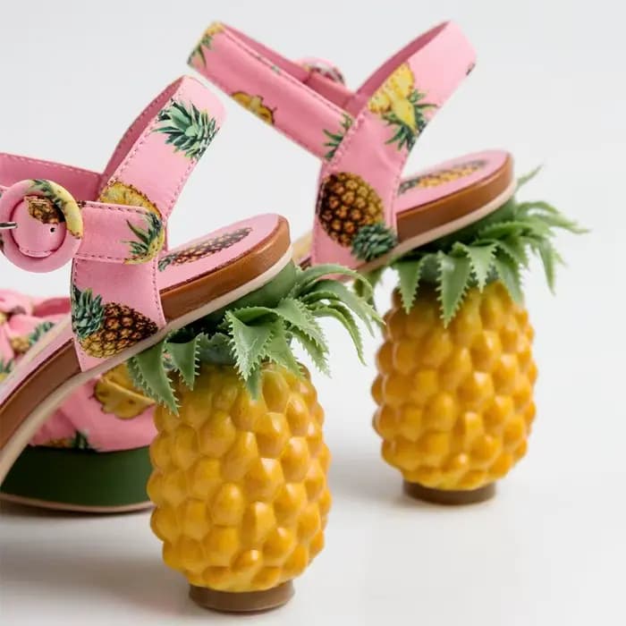Sandales d'été à plateforme à bout ouvert imprimé ananas rose