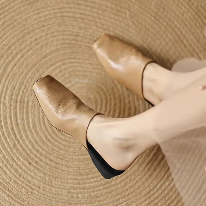 Mules d'été en cuir véritable pour femmes