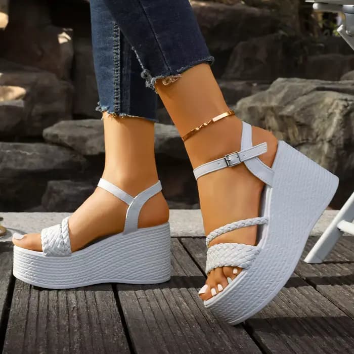 Sandales à plateforme épaisse blanche en cuir Pu pour femmes