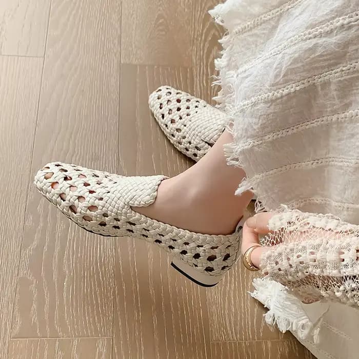 Sandales tressées en cuir véritable pour femme
