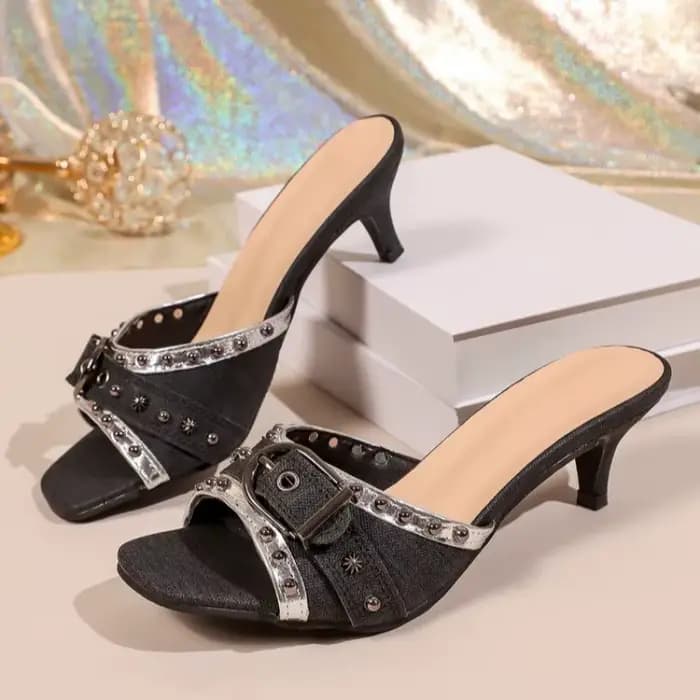 Nouvelles Sandales à Talons Hauts pour Femmes 2026 – Chaussures de Soirée Élégantes à Boucle Léopard, Style Original, Mules à Bout Carré, Chaussures Sexy à Enfiler pour Femmes