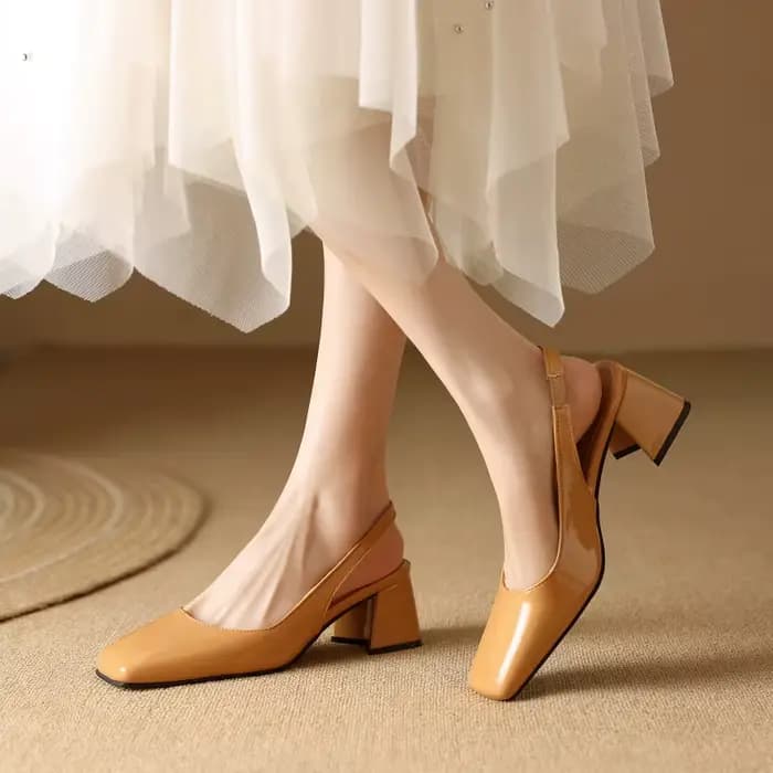 Sandales Slingback femmes chaussures d'été élégant rose noir nu talons moyens pompes bout fermé bureau fête chaussure femme grande taille 45