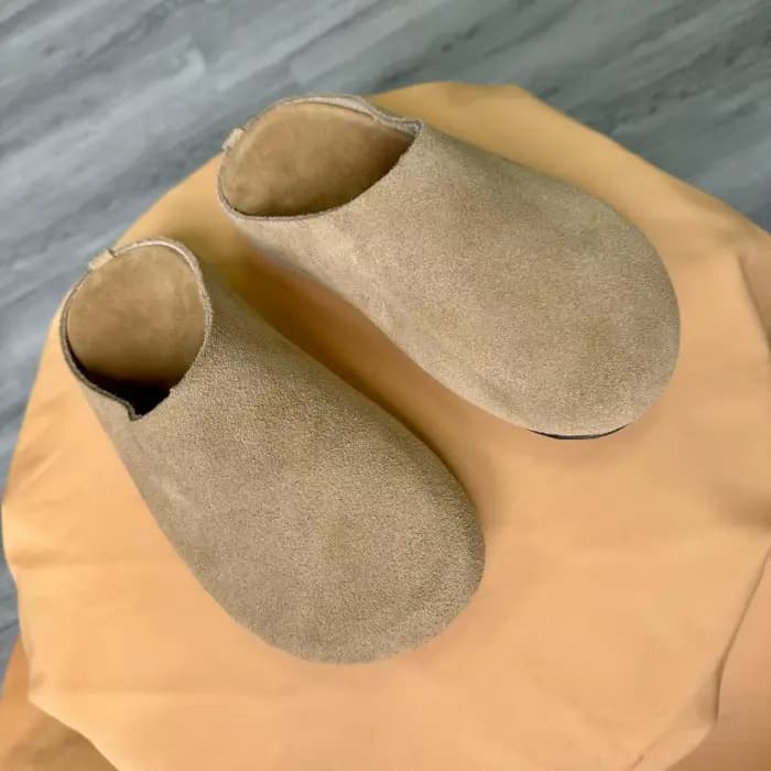 Mules plates en daim et cuir véritable pour femmes