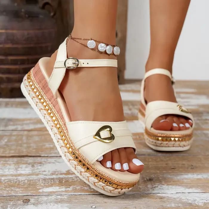 Sandales compensées vintage à bride cheville pour femme