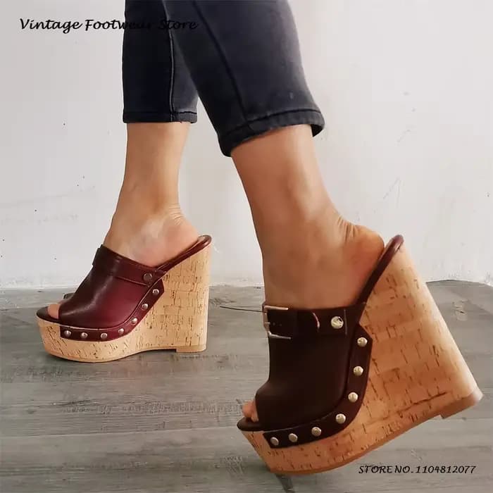 Pantoufles à plateforme compensée avec boucle de ceinture et bout rond, chaussures décontractées augmentant la hauteur, Mules à enfiler pour femmes, printemps et été
