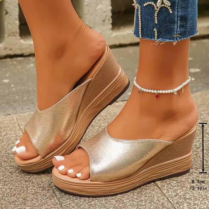 2025 nouveau or sandales à talons compensés femmes léger fond épais