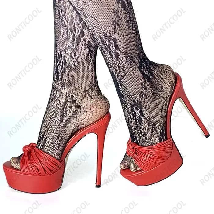 Ronticool-Mules à plateforme faites à la main pour femmes, sandales d'été, sexy, talon aiguille, Parker ouvert, fabuleux, chaussures de soirée noires, taille US 5-20