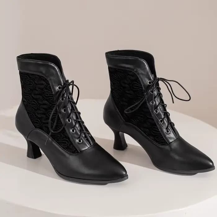 Femmes victorien bottines en cuir dentelle talon chaussures