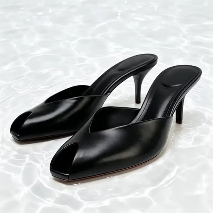 Pantoufles à talons hauts en cuir verni doré pour femmes