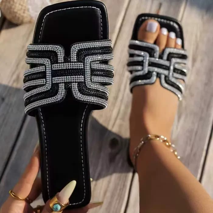 Sandales plates à strass pour femmes