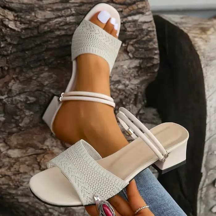 Sandales d'été confortables à talon carré pour femme, design tressé tendance, bout rond uni, décontractées, Sandalias De Mujer Verano 2026