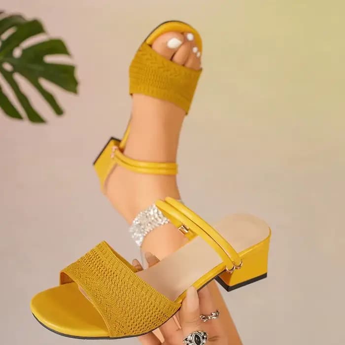 Sandales d'été confortables à talon carré pour femme, design tressé tendance, bout rond uni, décontractées, Sandalias De Mujer Verano 2026