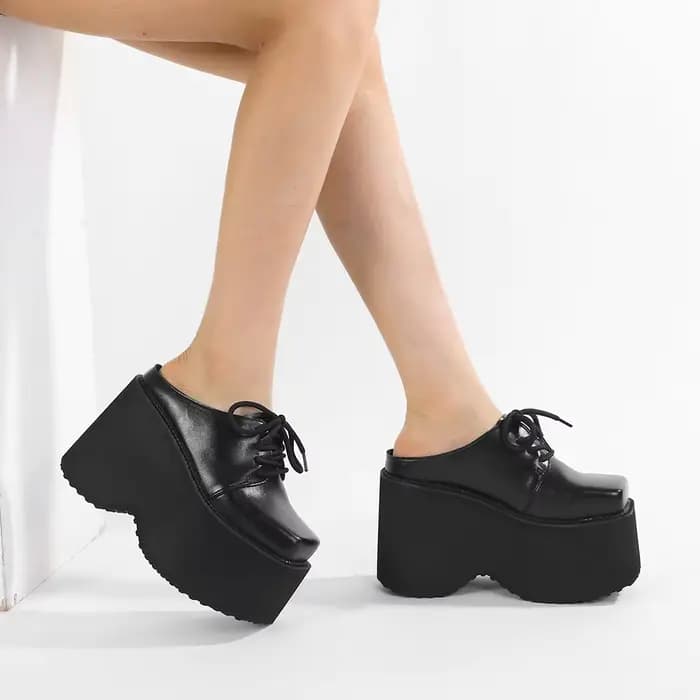 Gdgydh Mules noires à plateforme pour femmes