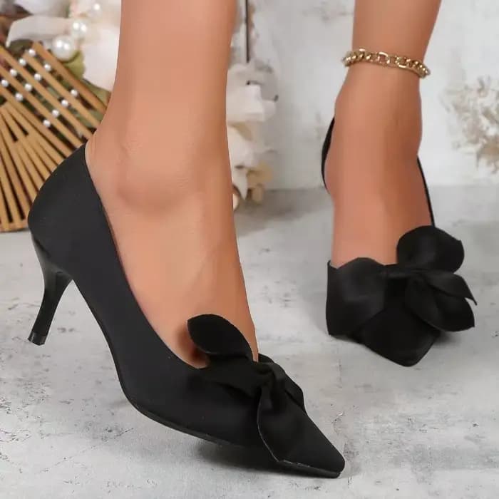Chaussures à talons hauts pointus pour femmes avec nœud à bouche peu profonde