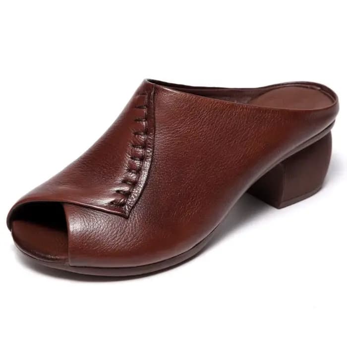 Sandales à Talons Mi-Hauts pour Femme, Chaussures à Bout Ouvert, en Cuir Microcarence, Noir et Marron, Design Original, à la Mode, Été 2021, Livraison Directe